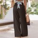 thumbnail image 4 of Mujeres pantalones largos pierna ancha ruffle mediados cintura color puro elegante elástico causal pantalones sueltos con bolsillo para verano marrón 3xl, 4 of 6