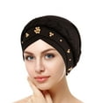 thumbnail image 2 of TOOYOU African Women Turban Cap Twisted Beaded Braid Head Wraps Pre-Tied Chemo Headscarf For Cancer Hair Cover Hats Black, 2 of 4