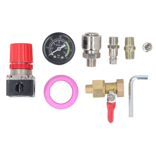 Regulador de Presión, Kit de Regulador de Compresor de Aire con Manómetro Válvula de 4 Vías 0‑180 PSI Estilo Europeo para Herramientas Neumáticas (Válvula de bola de 1/2 pulgada)