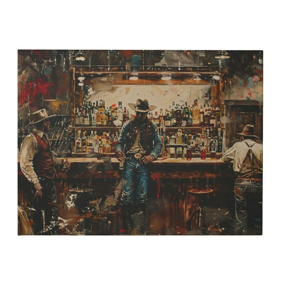 12x16 inch Oil Painting Wall Art Painting Cowboys Drinking In Taverns,Room Decor For Men,Home Kitchen,Bedroom,Study Wall Decor Art Canvas Pictures,Exquisite Cowboys Drinking In Tavern Poster