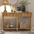 thumbnail image 3 of Rectangular Solid Wood Console Table, Rustic Entryway Table with 2 Drawers and Bottom Shelf, Narrow Long Sofa Table for Living Room/Bedroom/Hall/Corridor (Old Pine), 3 of 9
