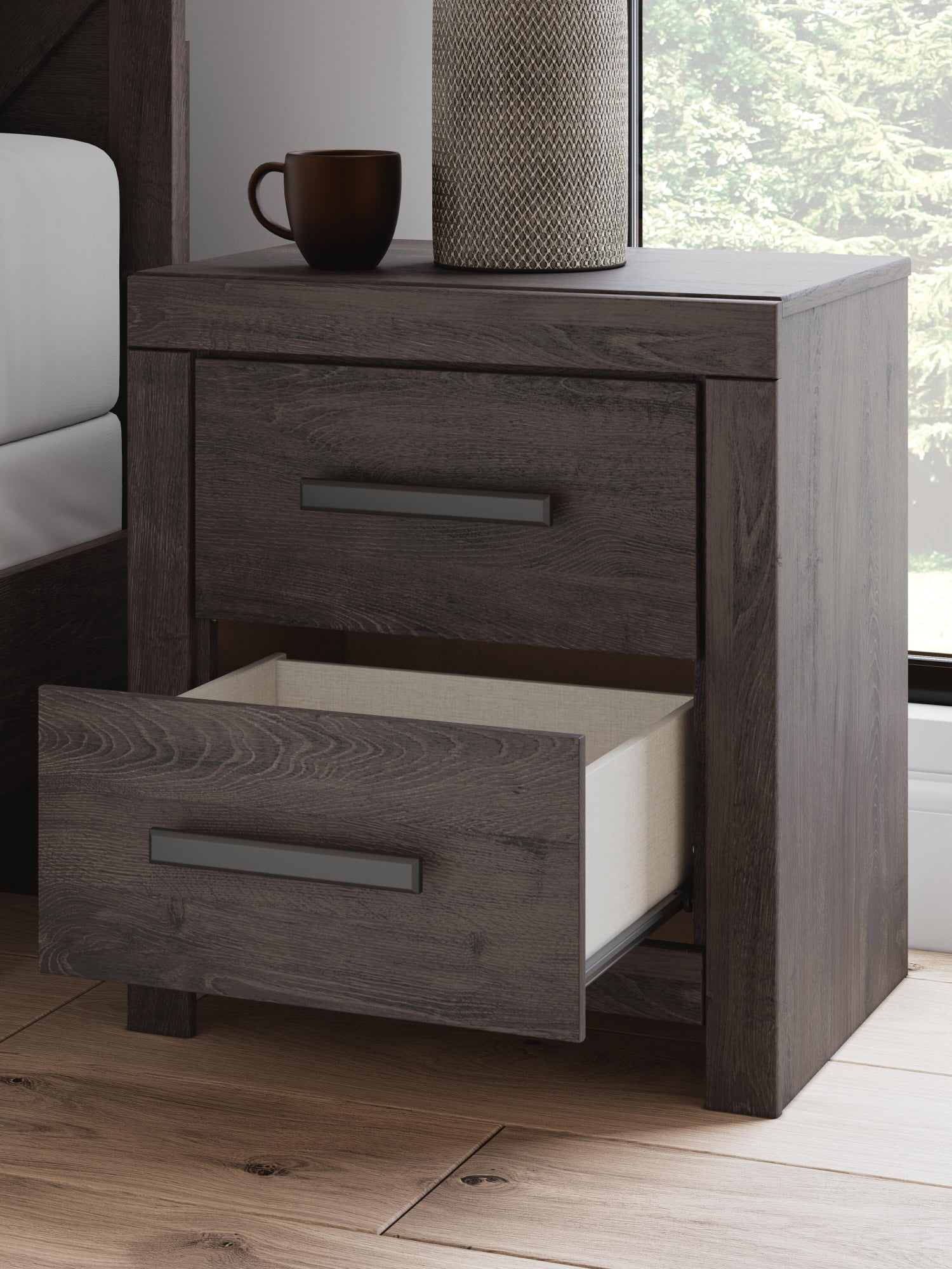 Signature Design by Ashley Prendonea Smooth Gliding 2 Drawer Night Stand, Charcoal
