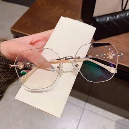 Fashion Simple Vintage Rhinestone Reading Glasses Ultra Light Glasses Eye Protection Anti-Blue Light GOLD STRENGTH 400