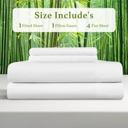 Baauye Cozy Bamboo Sheets Set, 4-Piece Queen Sheet Set with 16 Deep Pockets, Soft and Breathable Bed Sheets, White