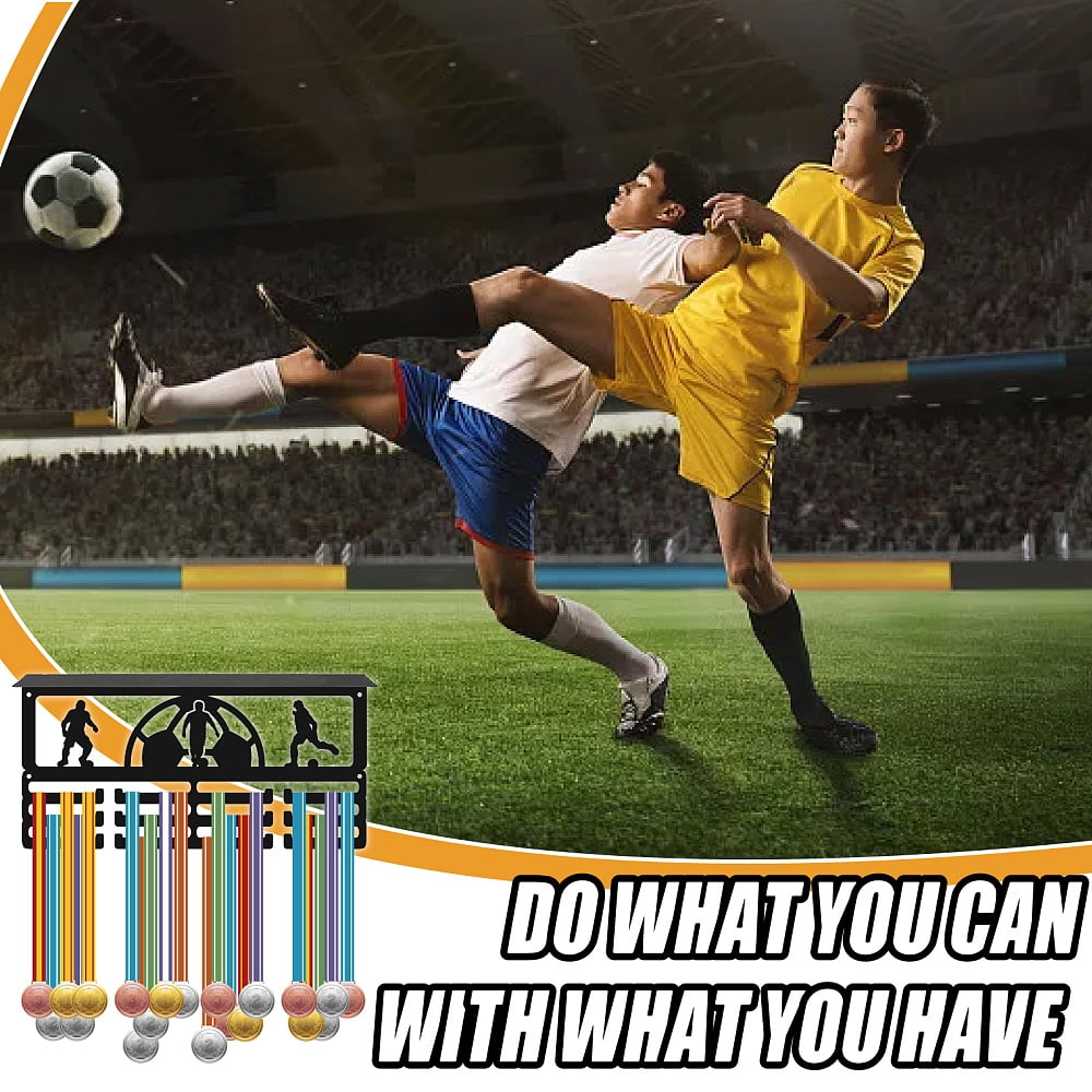 Football Medal Holder Trophy Award Shelf Display with 12 Hooks Soccer Metal Medal Hanger