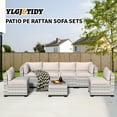 thumbnail image 2 of 7-Piece Outdoor Sectional Patio Furniture Set, All-Weather Wicker Rattan Sofa with Thick Washable Cushions & Tempered Glass Table, Perfect for Garden, Poolside, Backyard (Dusty Gray), 2 of 8