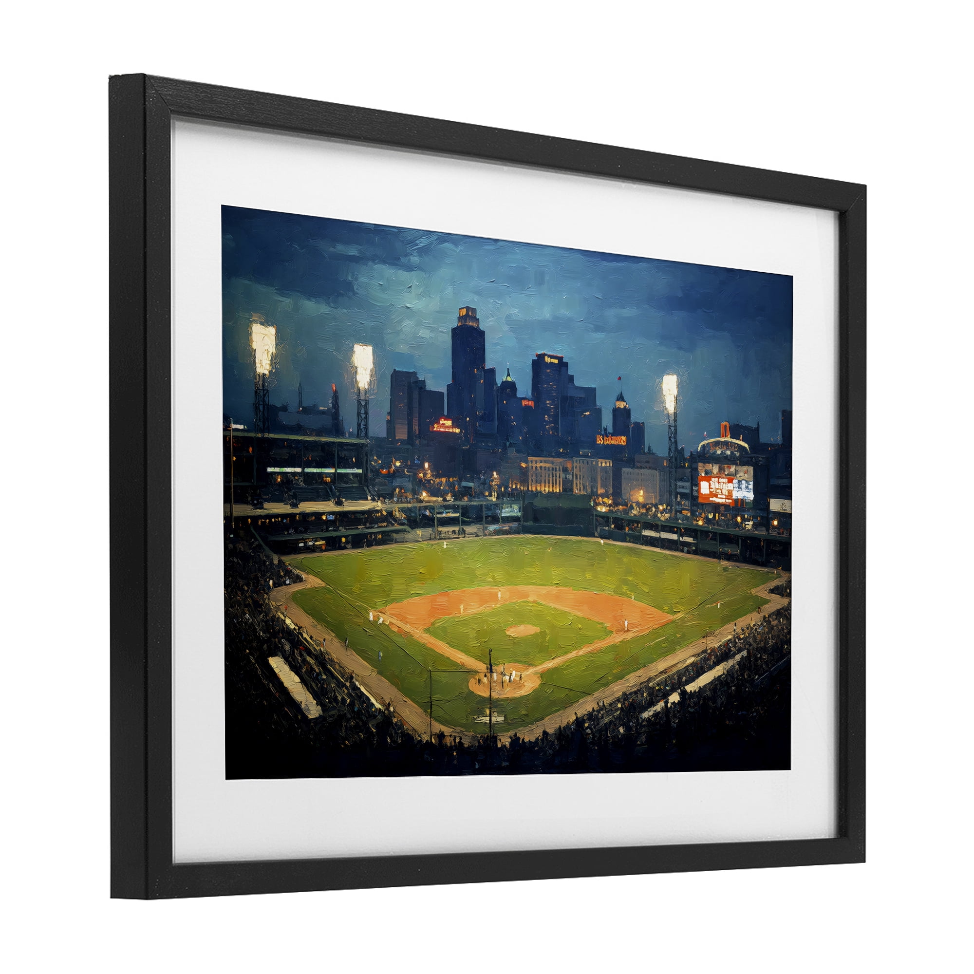 Baseball Stadium at Night Black Framed Print Under Glass, design by Arlington Prints