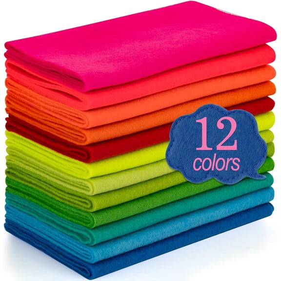 12 Rolls 8"x35"(20.5x90cm) 1.4mm Thick Soft Felt Fabric Sheet 12 Assorted Neon Series Colors Felt Pack for DIY Craft Sewing Squares Nonwoven Patchwork