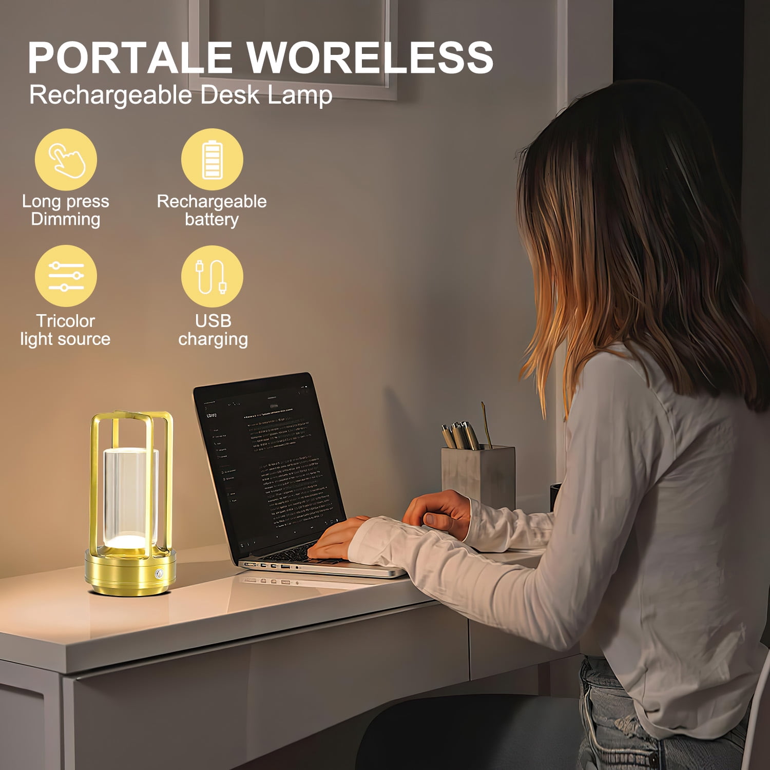 Ikristin Atmosphere Lantern Portable LED Night Candle lamp, Three Lights Metal Table Lamp, Touch Switch Cordless Rechargeable Washroom, Bedroom, Camping