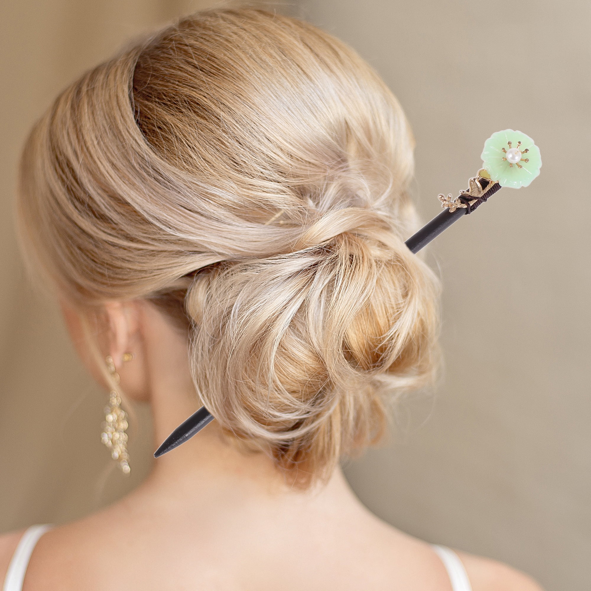 Unique Bargains Hair Chopstick for Women Black Green 1 Pc [Magpie Tassel]