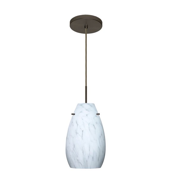 1JT-412619-BR-Besa Lighting-Pera 9-One Light Cord Pendant with Flat Canopy-6 Inches Wide by 9.5 Inches High-Bronze Finish-Carrera Glass