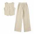 thumbnail image 6 of PNTUTB Women's Two-Piece Set,V-neck Button-Down Sleeveless Vest and Elastic-Waist Wide-Leg Pants—Solid-Color Casual Loose Set, 6 of 6