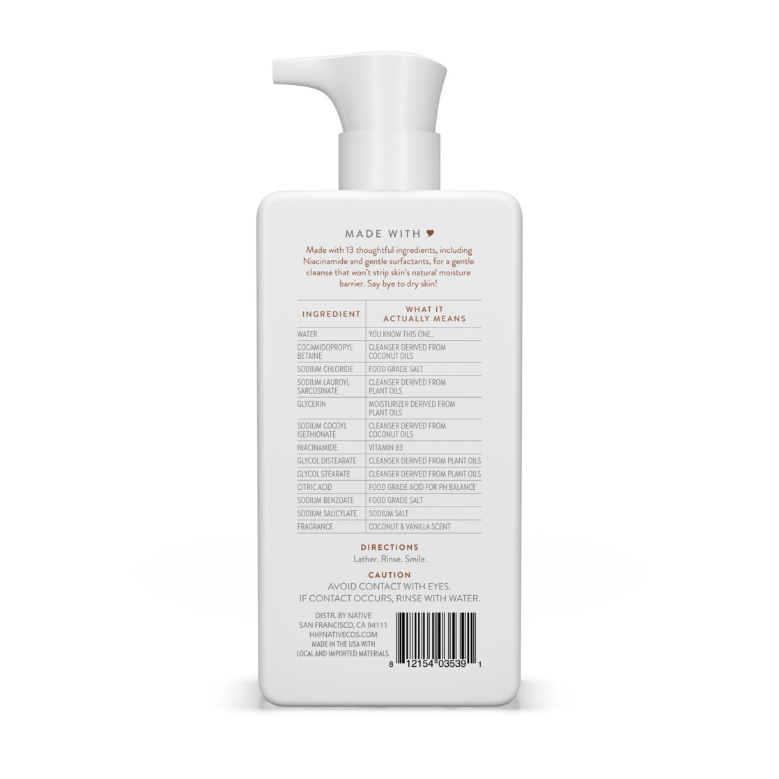 Native Moisturizing Facial Cleanser, Coconut & Vanilla, Sulfate Free, for All Skin Types, 12 fl oz