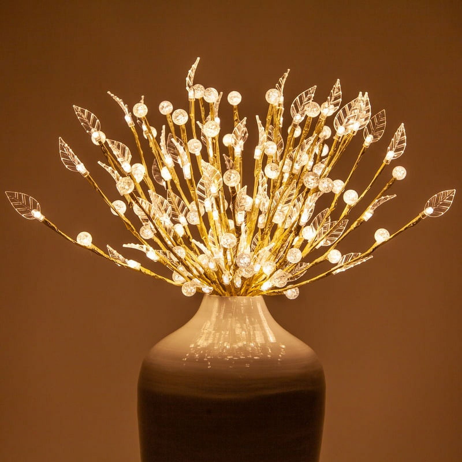 Wintergreen Lighting Starburst Lighted Branches, 12", Gold with Leaves, Mini Globes and 80 Warm White LED Lights, Shapeable, Plug-In