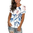 thumbnail image 4 of Floral Print Tops for Womens，Summer Womens Scooped Neck Tees Short Sleeve Shirts Loose Fitted Tunics Blouses Ultra Soft Textured Tops Lounge Breathable T-Shirts Running Cycling Workout Outfits, 4 of 6