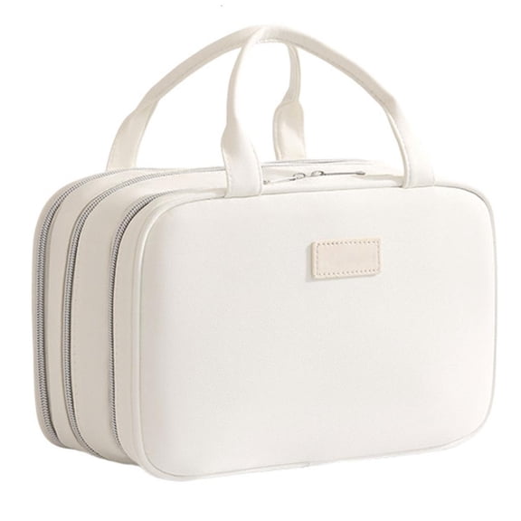 ZELVINN Three Compartment Makeup Bag with Structured Travel Layout Top Handles Suitcase Handle Strap Soft Case