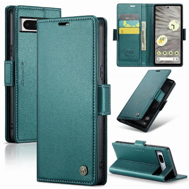 Funda tipo cartera Google Pixel 7A con cierre magnético, RFID, tarjetero, soporte, carga inalámbrica