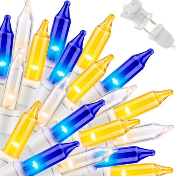 LAMPHOME 31.9ft 150 Blue Pale Yellow Warm Clear Mini String Lights, White Wire UL Certified, Indoor Outdoor Christmas Wedding Holiday Decor