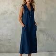 thumbnail image 4 of ClodeEU Women's V Neck Sleeveless Linen Blend Hooded Midi Dress,Casual Loose Fit Dress with Pockets Navy,Women's Plus XXL, 4 of 7