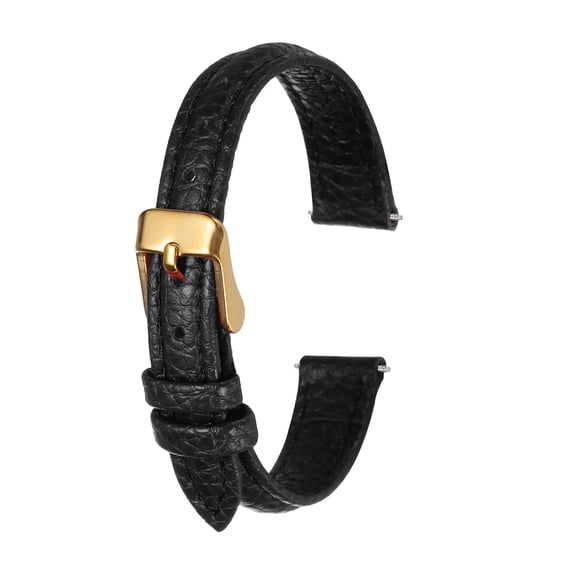 Uxcell Leather Watch Band 12mm Vintage Textured Padded Leather Watch Strap Quick Release Replacement Wristband with Stainless Steel Pin Buckle for Men and Women, Black