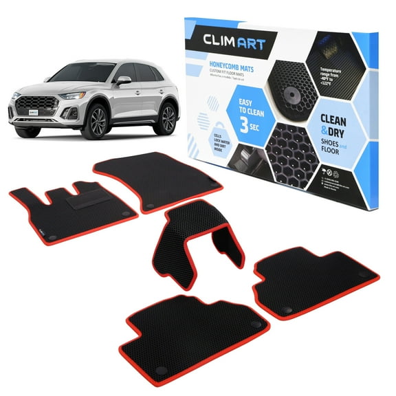 CLIM ART All-Weather Car Floor Mats Compatible with Audi Q5 2018-2025, Custom-Fit Heavy-Duty Floor Liners for Cars & SUVs, Car Accessories for Men & Women, Red - FL051518239