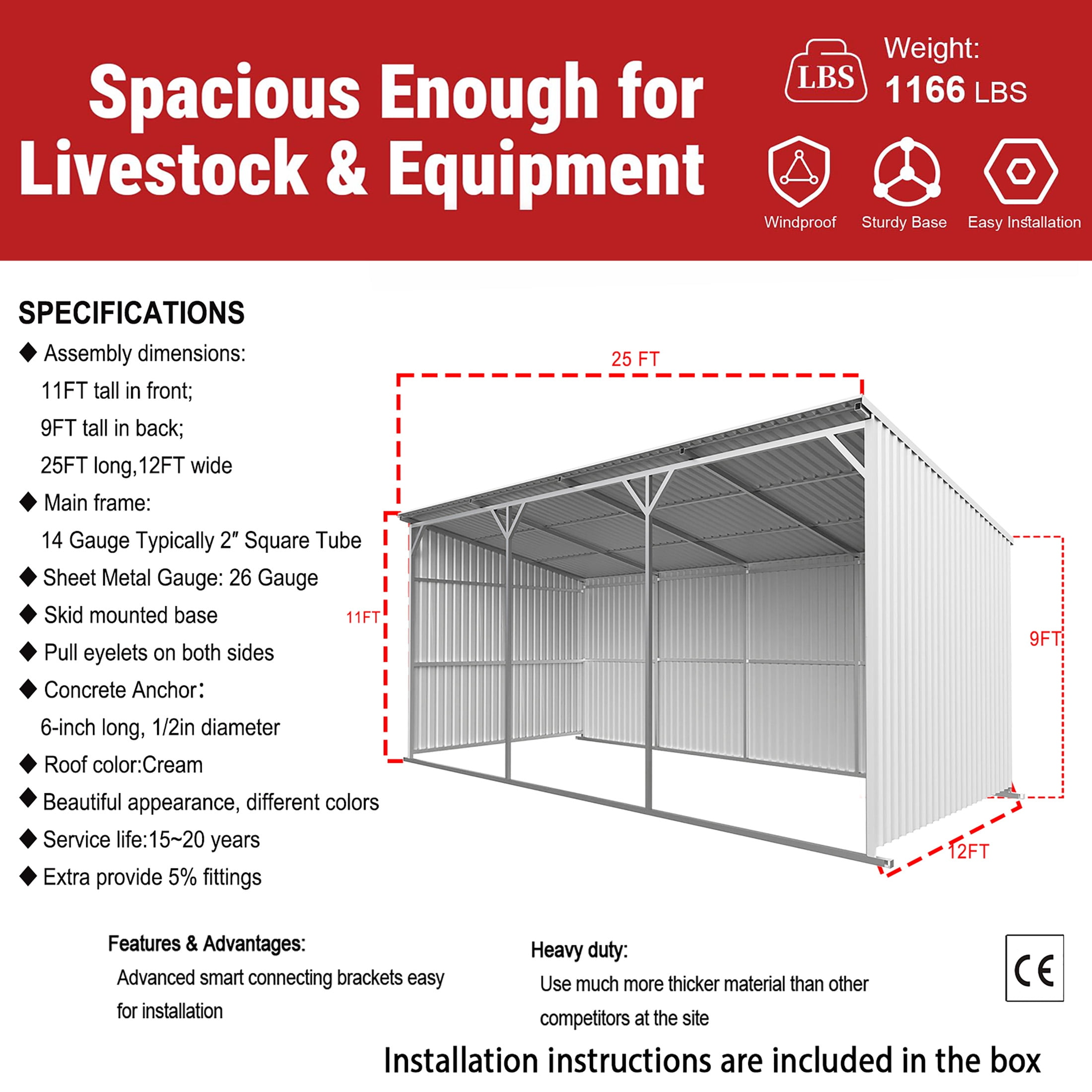20ft*12ft Livestock Shelter, 240 sq.ft Animal Shelter & Cattle