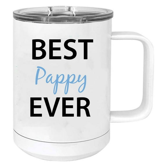 Best Pappy Ever Stainless Steel Vacuum Insulated 15 Oz Travel Coffee Mug with Slider Lid, White