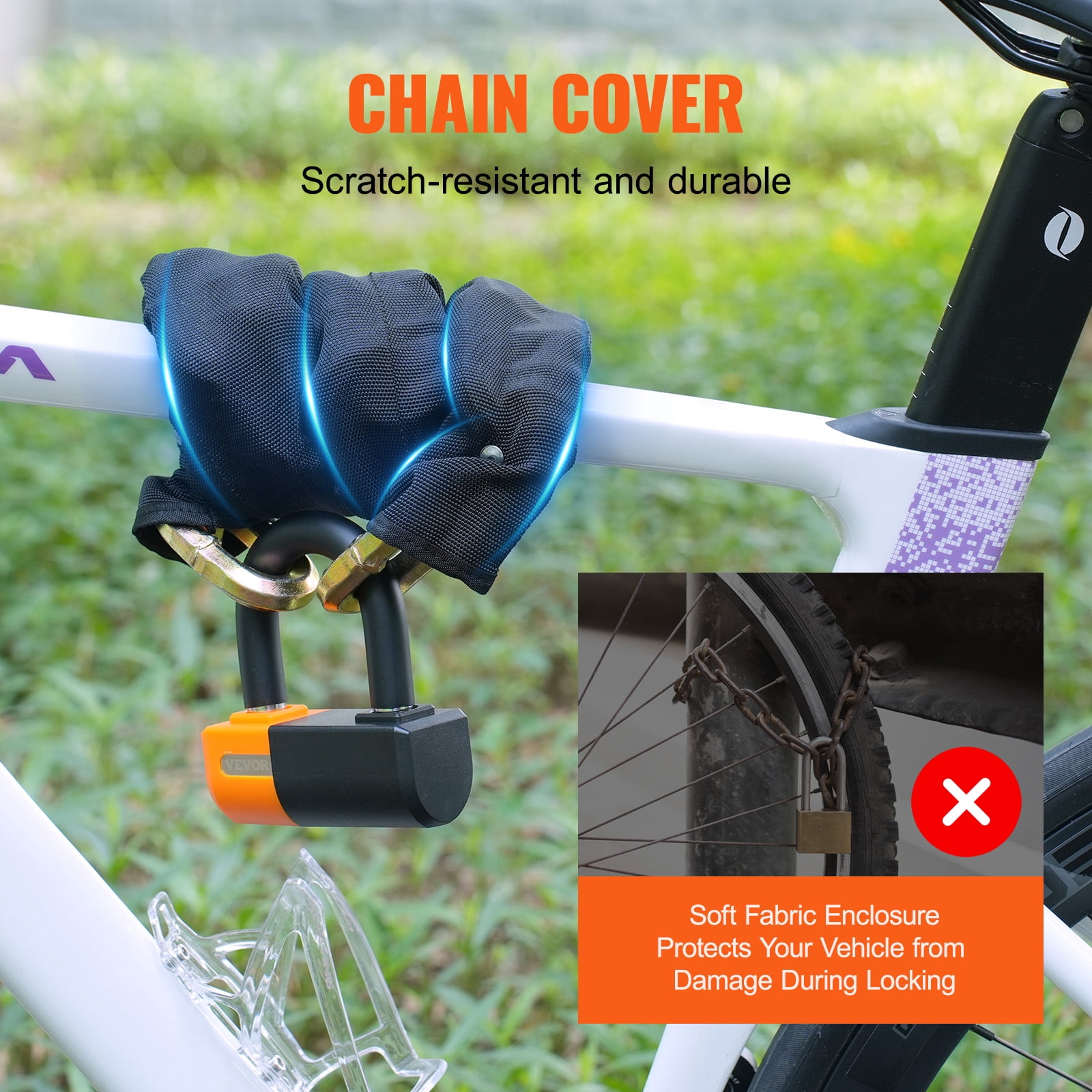 VEVOR Bike Chain Lock, 3.28 Ft Bicycle Chain Lock with 4 Keys, Heavy Duty Metal Steel Anti-Theft High Security Bike Locks, Perfect for Bike, Motorcycle, Scooter, Bicycle, Door, Fence or Gate, 14mm