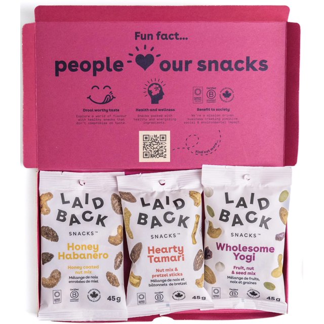 Laid Back Snacks - Noix et Graines Rôties à Sec Sans Besoin d'Huile Collations Santé Boîte Format Échantillon - 3 x 45 g (avec Trois de Nos Collations les Plus Populaires)