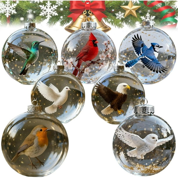 2026 Wildlife Wonders Collection Crystal Glass Ornament, Nature’S Birds Crystal Glass Ornament Set, Handcrafted Vivid 3D Animal Christmas Decoration, Winter Holiday Tree Décor & Gifts(7pcs)