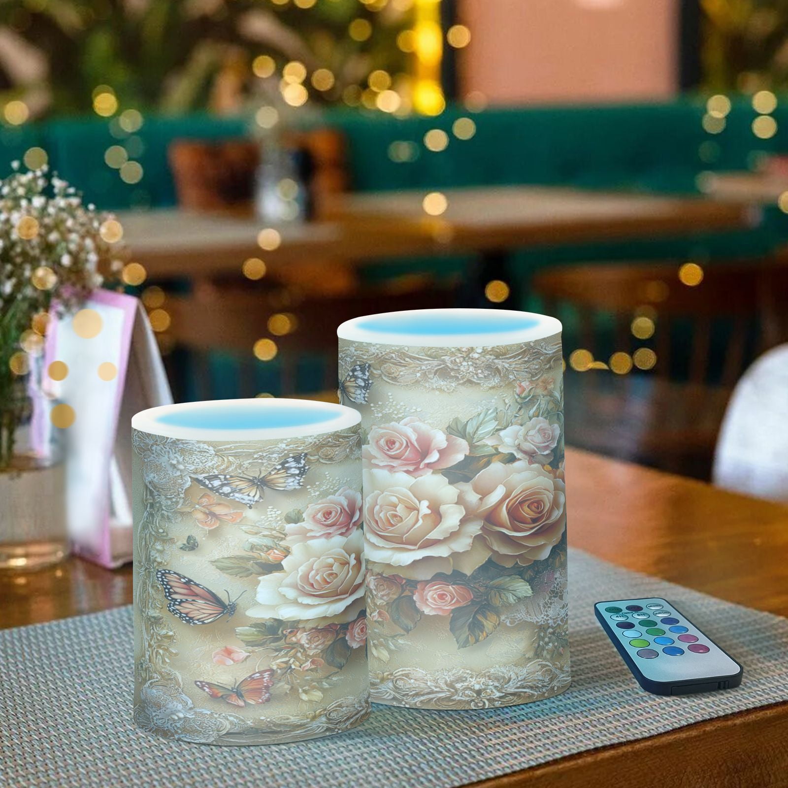BZSMCE Flameless Candles LED Lights Butterfly and Roses on Lace Creativity Battery Candles