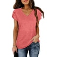 thumbnail image 2 of Womens Tops V Neck Summer Petal Sleeve Casual Tshirts, 2 of 5