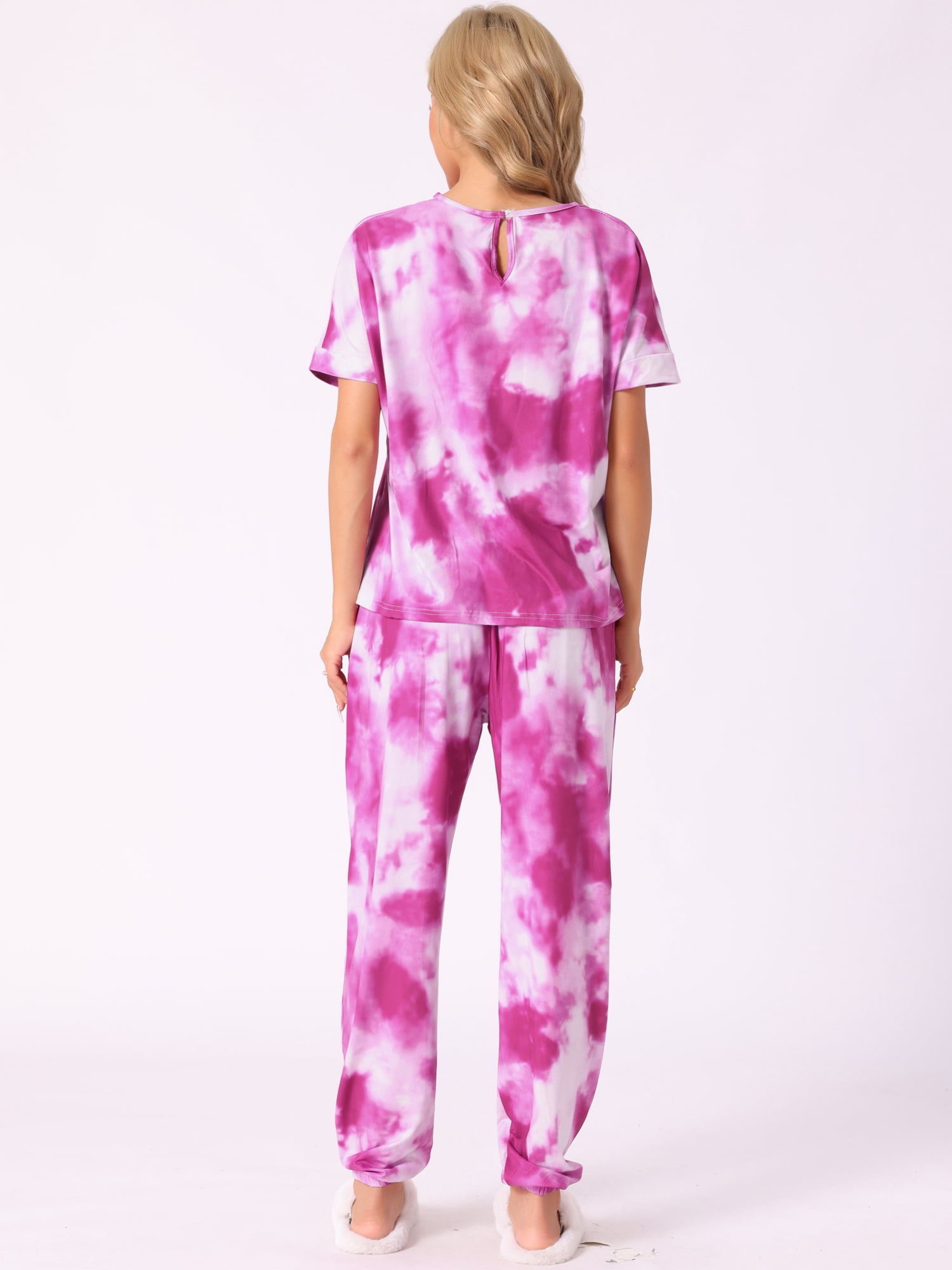 DARING DIVA Women's Tie Dye T-shirts with Pants Pajamas Set L Rose