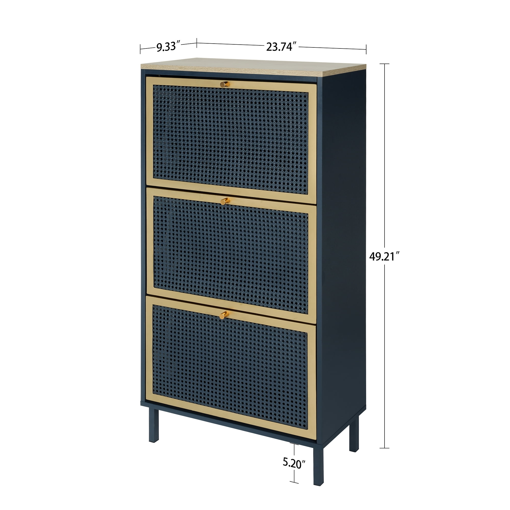 Shoe Rack, Entryway Cabinet, Metal Door Shoe Rack with 3 Doors and Double Shelf, Blue-Gray for Entryway, Freestanding