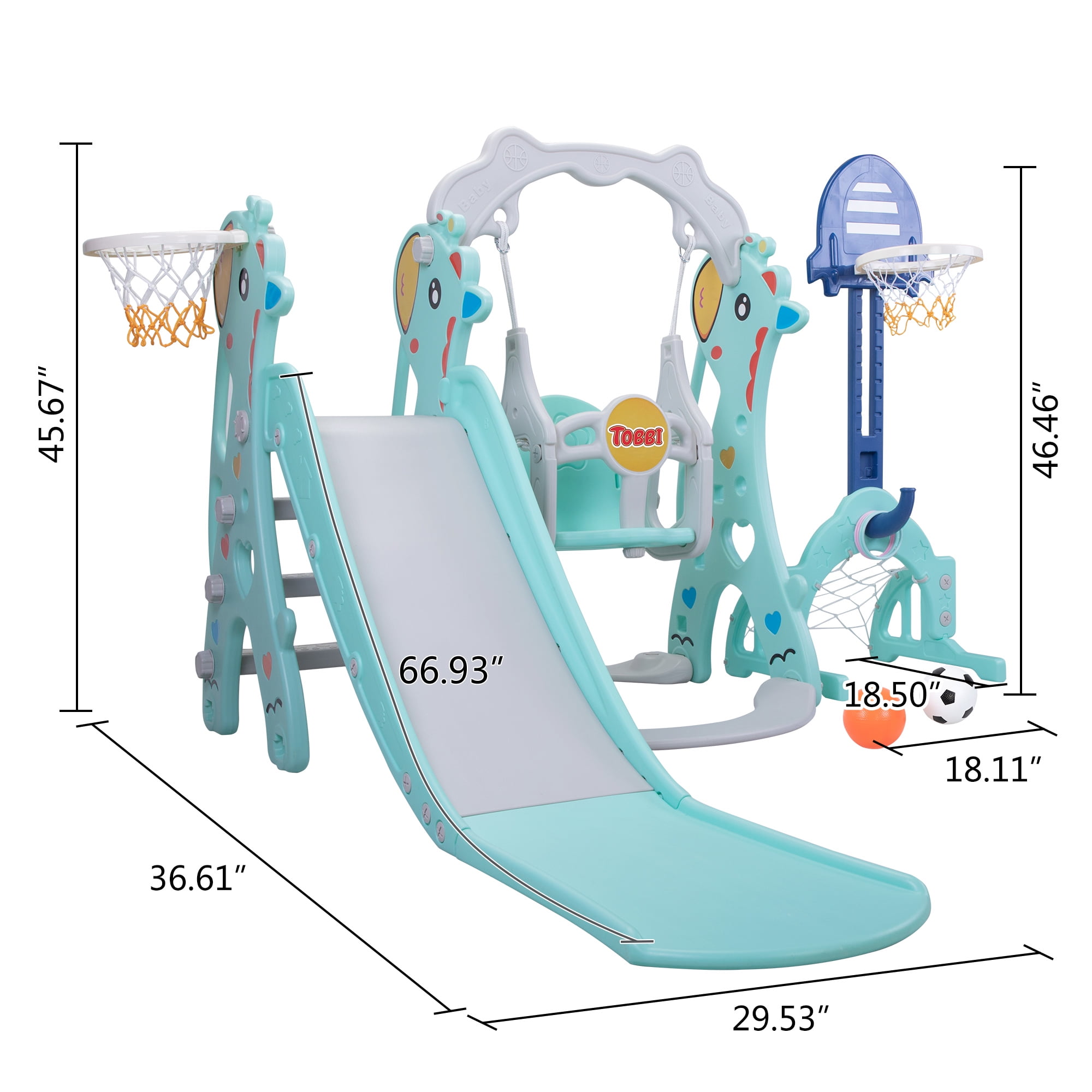Tobbi TOYS 5 In 1 Toddler Slide and Swing Playset Baby's Activity Center With Basketball & Rim, Football & Goalmouth