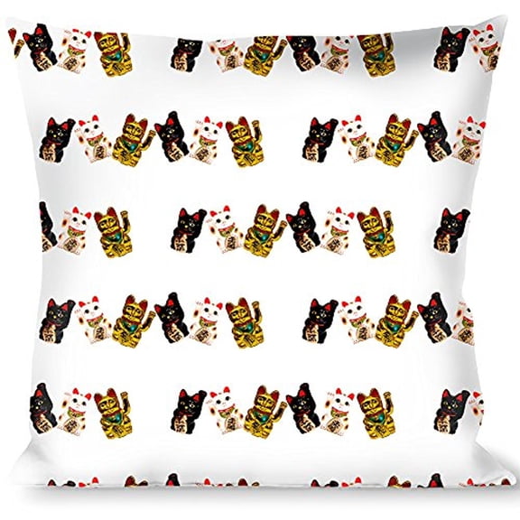 Buckle-Down Throw Pillow - Maneki Neko Lucky Cats Gold Black White