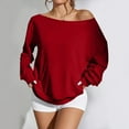 thumbnail image 7 of ClodeEU Womens Off Shoulder Sweatshirt ,Long Sleeve Pullover with Pockets Red,Womens Plus M, 7 of 7