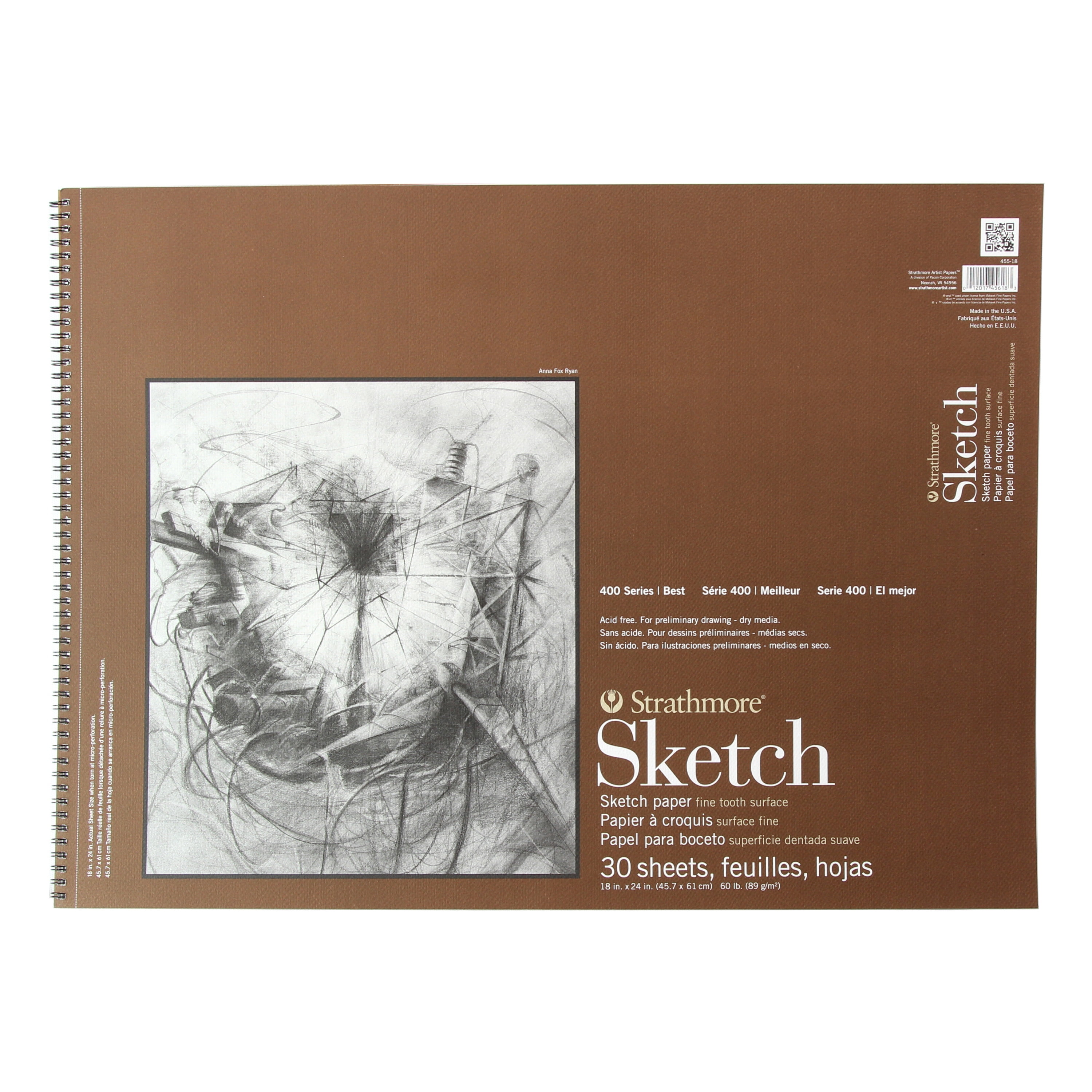 30 Sheets 18 x 24 Wire Bound Strathmore 455-18 400 Series Sketch Pad 1-Pack 
