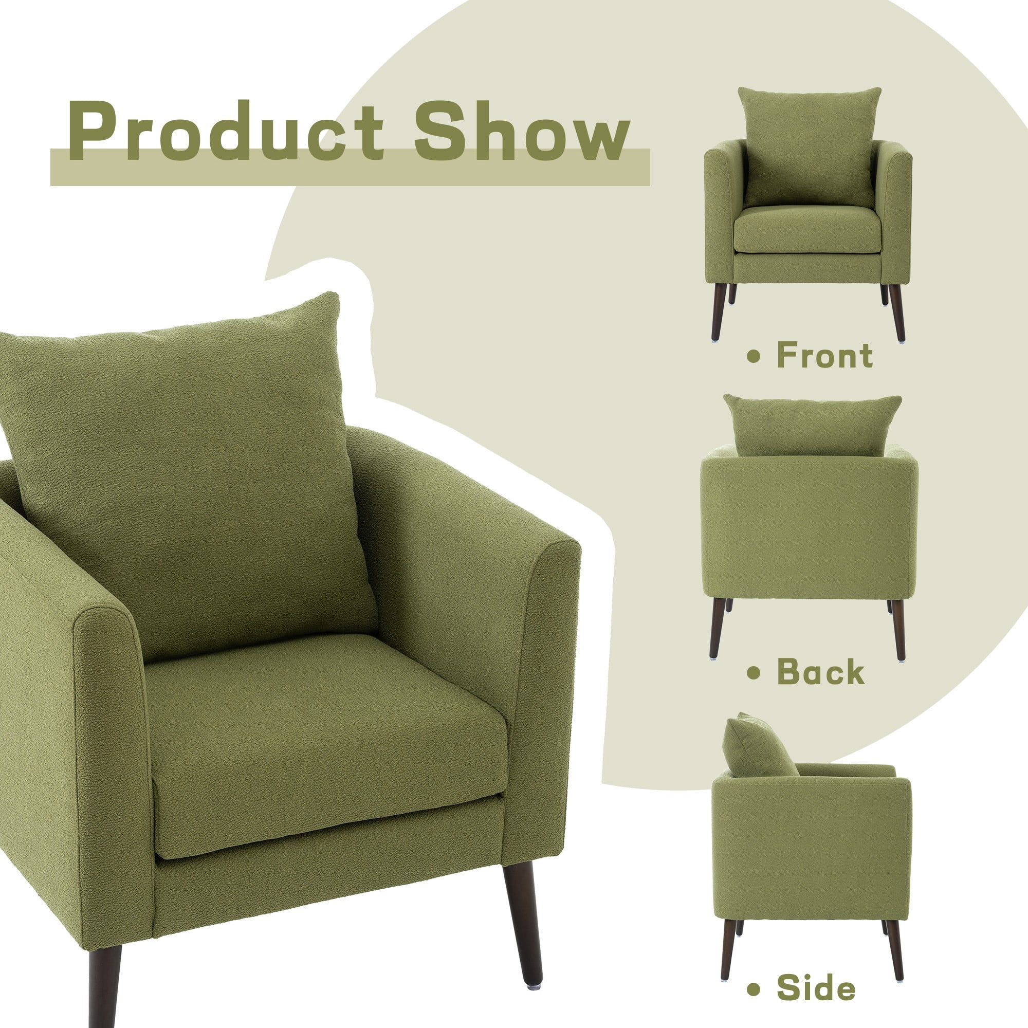 Accent Chair,Fabric Armchair Club Chair Single Chair Upholstered Arm Chair with Solid Wood Legs for Living Room/Bedroom,Olive Green