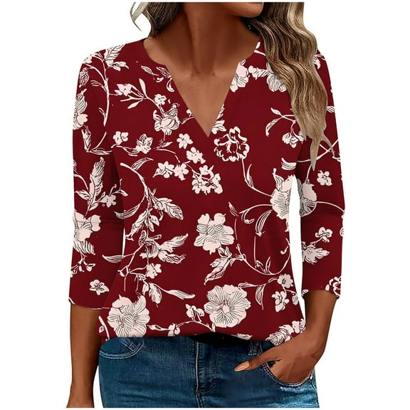 Shirts for Women Round Neck Women's Tops Fall Womens 3/4 Sleeve Tops Blouses Casual Boho My Reorder List Fashion Gifts