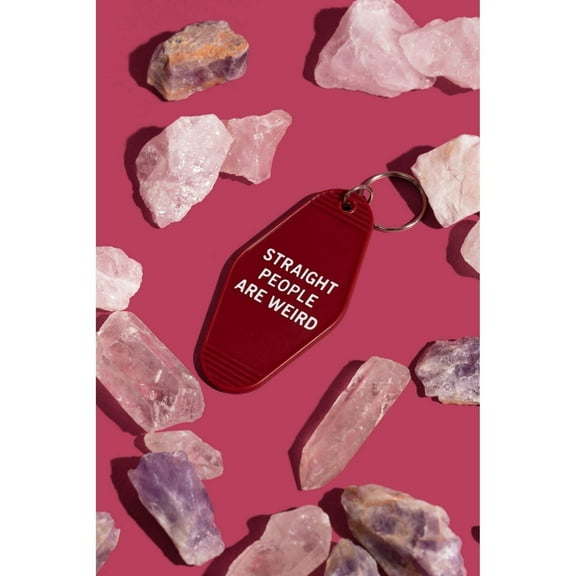 Straight People Are Weird Motel Style Keychain in Dark Red