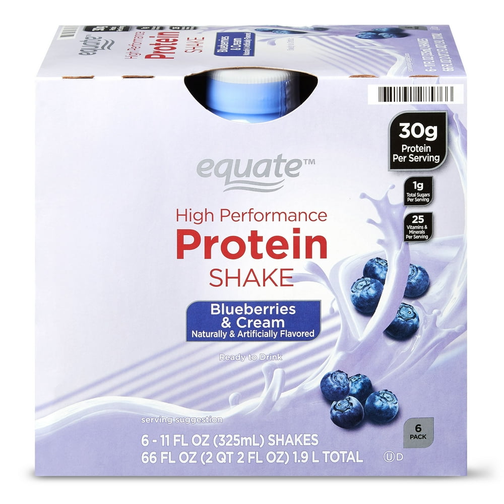 Equate HighPerformance Protein Shakes, Blueberries & Cream, 6 Count