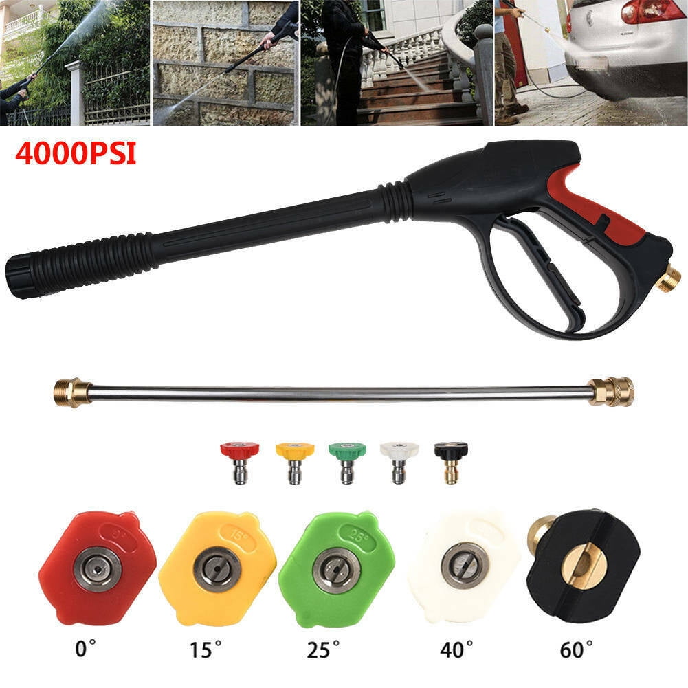 High Pressure Washer Spray Gun 4000PSI Car Power Wand M22  with 5 Lance Nozzle Adapter, 25FT Hose Kit