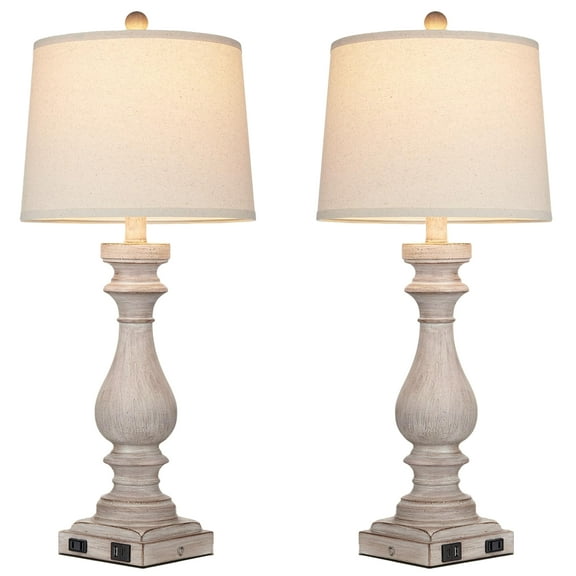 Tacoday 2-Light Rustic/Lodge Table Lamp with 2 Linen Shades