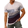 thumbnail image 4 of WAYUTE Men's T Shirts Striped Printed V Neck Short Sleeve Patchwork Color Stretch Fit Basic Top with Front Pocket Beachwear Casual Outdoor T-Shirts, 4 of 7