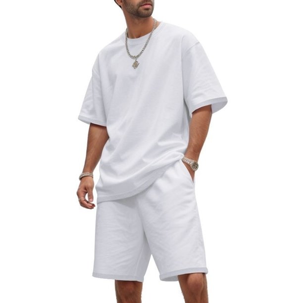 WILLBEST Conjunto de Traje Informal de Manga Corta y Cuello Redondo para Hombre, Cómodo Conjunto de Verano y Primavera para Uso Diario y Actividades Deportivas, Tejido Ligero y Transpirable.