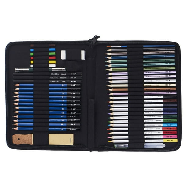 H & B 51pcs / set Kit de Dessin Professionnel En Bois Crayon Esquisse  Crayons Art Sketch Peinture Fournitures avec Sac de Transport 