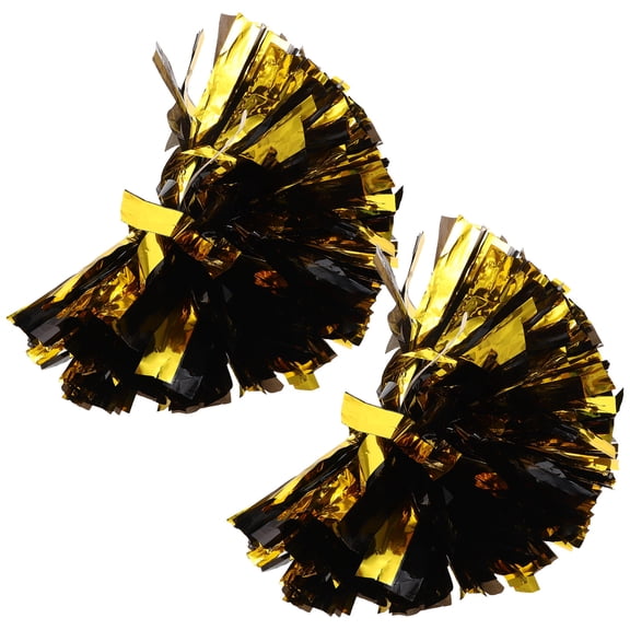 Healifty Metallic Pom with Handle and Black 2 Pieces Sport Cheering