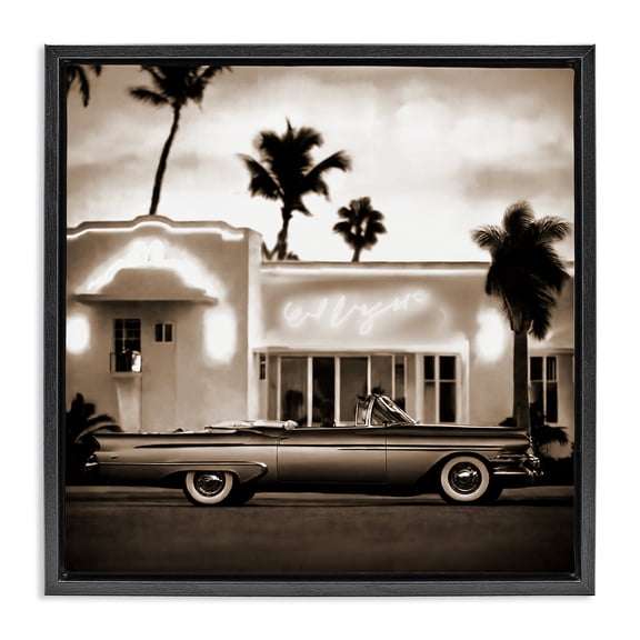 Stupell Industries Coastal Sepia Classic Car Black Floating Frame Canvas Art, 18 x 18, by Noah Bay