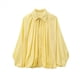 thumbnail image 3 of Chaqueta Abullonada para Mujer, Casual, con Mangas de Murciélago, Cuello Solapa, Cremallera, Chaquetas Urbanas Plisadas de Gran Tamaño Amarillo M, 3 of 10